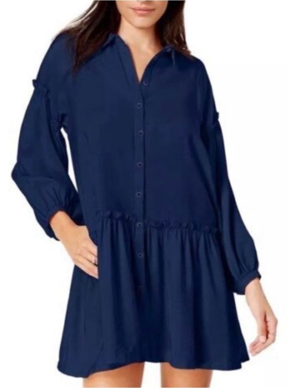 Free People Navy Button-Front Mini Dress